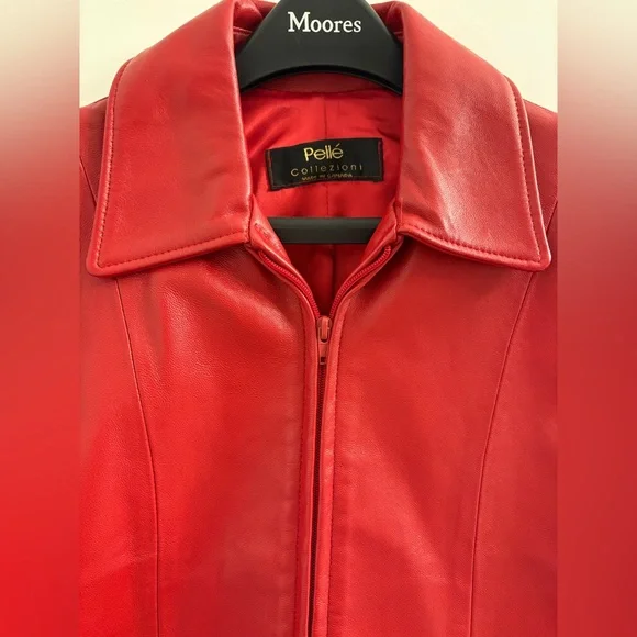 Red Leather Zip-up Jacket - Picture 3 of 12